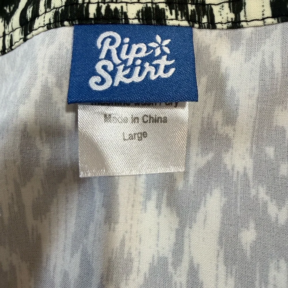 Ripskirt Hawaii Wrap Skirt Ikat Print Velcro Travel Beach Black Cream Size L